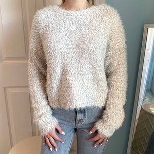FOREVER 21 Grey & White Fuzzy Crewneck Sweater